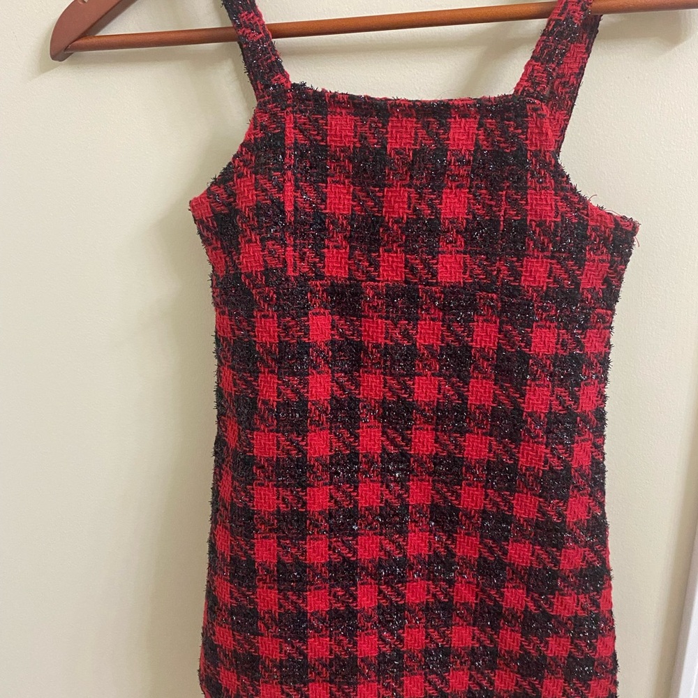 Red and Black Plaid Tweed Girls Jumper Size 7/8 by Colorful Planet Teen